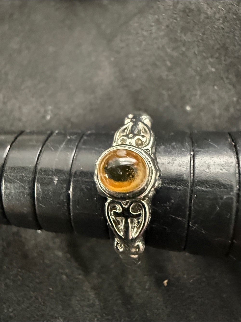 Sterling-Style Silver Ring with Amber Cabochon